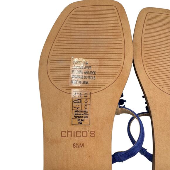 Chico's NEW Delray Royal Cobalt Blue Suede Fringe Slide Cushioned Summer Sandals - Picture 10 of 11
